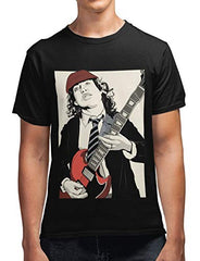 AC/DC Angus Young Guitaring Men's 100% Cotton Round Neck T-Shirt