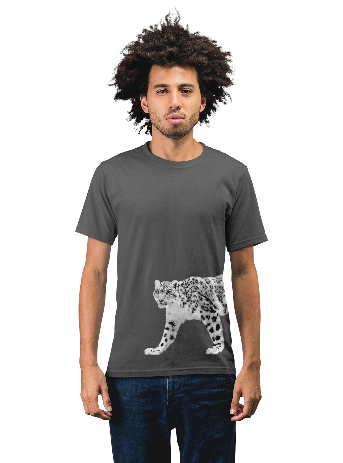 Snow Leopard Lodge Men's 100% Cotton Round Neck T-Shirt